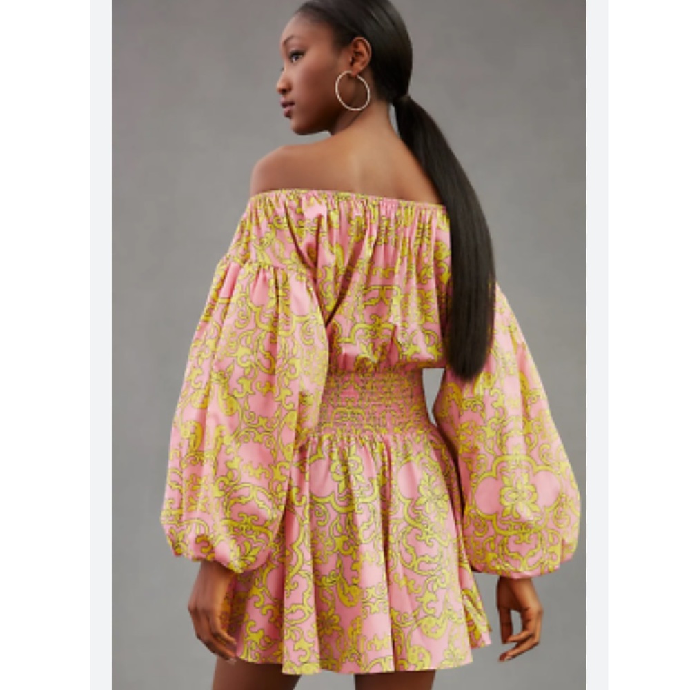 MISA LOS ANGELES Off-Shoulder PINK & GREEN BOHO DRESS SIZE XS - Picture 3 of 12
